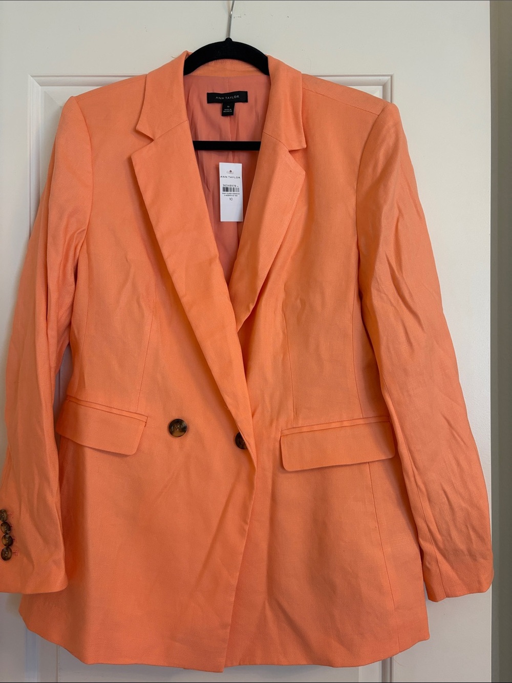 Ann Taylor Coral-Orange Double-Breasted Blazer